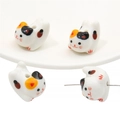 Hand-painted calico cat ceramic beads with orange and black spots for DIY jewelry - Black Yellow Cat (BCD015) / 16x22mm (Hole 2mm, 1pc/pack)