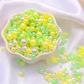 Mixed pastel color ABS faux pearls in light green, yellow, and white for DIY crafts - Diameter 3-8mm Hole Approx 1mm 50g/Bag Approx 750 Pcs / Green Lemon Mix