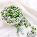 Green and white mixed ABS macaron imitation pearls with holes for DIY jewelry making - Diameter 3-8mm Hole Approx 1mm 50g/Bag Approx 750 Pcs / Ocean Sky
