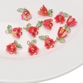 Pearlescent red lily of the valley flower charm with green leaves for DIY jewelry making - Iridescent Red