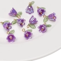 Iridescent purple acrylic lily of the valley flower charm with green leaf and gold loop - Phantom Purple