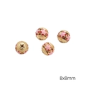 Goldene 8x8mm Emaille-Abstandshalter mit rosa Blumenmustern für DIY-Schmuckherstellung - Runde Perlen (8mm) / 1 Stück / Rotrosa