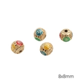 Goldene 8x8mm Hohlperlen mit bunter Emaille und glücklichen chinesischen Schriftzeichen - Ping'an Runde Perle (8mm) / 1 Stück / Rot und Grün