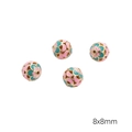 8x8mm vergoldete hohle Zwischenperlen mit rosa und grünem floralem Emaille-Detail - Runde Perle Stil 1 (8mm) / 1 Stück / Rosa und Grün