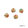 Goldene 8x8mm Hohlperlen mit Herz-Emaille für DIY-Schmuckherstellung Zubehör - Runde Perlen (8mm) / 1 Stück / Rot und Blau