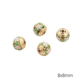 Goldene hohle Emaille-Perle mit Blumenmuster 8x8mm für DIY-Armband-Schmuckherstellung - Runde Perle Stil 2 (8mm) / 1 Stück / Rosa und Grün