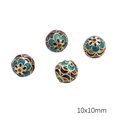 Vier goldene Emaille-Hohlperlen mit Blumenmuster, 10mm, für DIY-Schmuckherstellung - Runde Perlen (10mm) / 1 Stück / Pfauengrün