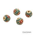 Antikgold-Emaille-Hohlperlen-Set, 11x11mm Ethno-Abstandsperlen für DIY-Schmuckherstellung - Runde Perle (11mm) / 1 Stück / Rot und Grün