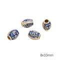 Vintage 8x10mm gold-blaue Emaille-Perlen mit Zirkonia für die Schmuckherstellung - Ovale Perle (8x10mm) / 1 Stück / Königsblau