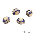 Blaue Emaille-Blumenperlen mit Goldverzierung und Strasssteinen, 10x11mm DIY-Schmuckzubehör - Ovale Perle (10x11mm) / 1 Stück / Königsblau