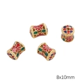 Set mit vier 8x10mm Emaille-Blumenperlen in Gold, Rot und Blau für DIY-Schmuck - Sanduhrperle Stil 1 (8x10mm) / 1 Stück / Rot und Grün