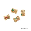 Antike goldene 8x10mm Hohlfiligran-Zwischenperlen mit roten und grünen Edelsteinen - Sanduhrperle Stil 2 (8x10mm) / 1 Stück / Rot und Grün
