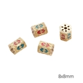 Emaillierte Abstandsperlen in Gold mit Herzmuster und Filigrandesign in 8x8mm Größe - Sechseckige Tonnenperle (8x8mm) / 1 Stück / Rot und Grün