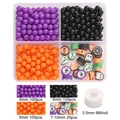 Halloween DIY bead set with purple orange beads and ghost clay charms in a 4-grid box - Halloween Acrylic Solid Color Round Bead Combination (BDH293)