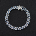 Detail of silver Cuban link bracelet with micro-paved blue and white rhinestones - 20cm / Bracelet / Blue & White