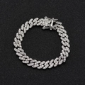 Dettaglio del bracciale cuban link argento con file multiple di strass luccicanti - Argento 8inch circa 20cm