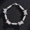 Bracelet hip-hop barbelé argenté serti de cristaux avec fermoir mousqueton brillant - Bracelet Argent 8inch