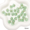 12mm emerald green glass jade square pendant with golden ring for DIY jewelry making - Style #04 / 5 Pcs/Pack / Light Green