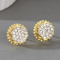 Hip hop style gold crown stud earrings with sparkling round crystals for men and women - Crown Round Style / Gold