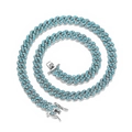 Collana a catena cubana da uomo 9mm con pietre azzurre in finitura argento - Argento Blu Chiaro 16 pollici (40cm)