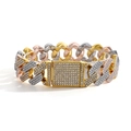 Tricolor 20mm iced out Cuban link bracelet in gold, silver, and rose gold finish - 7-inch / 20mm Tri-Color Gold Silver Rose Gold