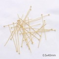 Accessoires bijoux DIY clous à tête boule dorés 14K 0,5x40mm pour boucles d'oreilles - Tige à Tête Boule / 0.5×40mm (50 Pièces/Paquet)