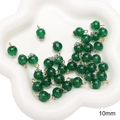 Green lily of the valley glass bead with silver flower cap and gold ring charm 10mm - Style #08 / 5 Pcs/Pack / Emerald Green