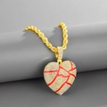 Ciondolo cuore spezzato hip-hop con crepe rosse e cristalli su catena dorata - Ciondolo Oro Piccolo Solo (Senza Catena)