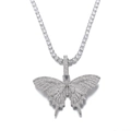 Detalle de colgante de mariposa con circonitas y cadena tennis de estilo hip-hop - Pequeño Plateado Circonia Blanco (Colgante Solo (Sin Cadena))
