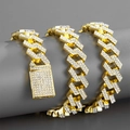 Gouden hiphop Cubaanse schakelketting met zirkonia stenen op grijze standaard - Goud 18inch (45cm)