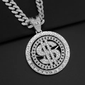 Silver-tone spinning dollar sign pendant with hip-hop style cuban link chain - Silver Pendant (With 20inch 08BK Cuban Chain)