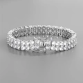 Collier Cuban Hip Hop double rangée en or blanc 14 carats avec zircons et fermoir de sécurité - Argent 8inch (20cm)