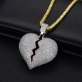 Ciondolo cuore spezzato con smalto rosso e catena tennis dorata per gioielli hip hop alla moda - Ciondolo Argento Con Catena Torsione In Acciaio Inossidabile
