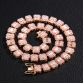 Catena cubana da 12mm in oro rosa con cristalli rosa e trasparenti per donna - 45cm / Collana Strass Oro Rosa Rosa Bianco