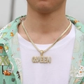 Hip hop gold plated QUEEN letter pendant necklace with sparkling rhinestones and tennis chain - Gold Tennis Chain