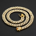 Collana cubana hip hop da 12mm placcata in oro con cristalli su sfondo nero - Oro 16 pollici (40 cm)
