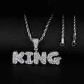 Hip hop KING pendant necklace with iced-out crystals on a rope chain for men - Pendant Only / Silver
