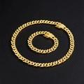 Luxus Gold 11mm Cuban Link Halskette und Armband Set mit funkelnden Kristallen besetzt - Kurzes Set / Gold
