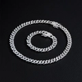 Silbernes 11mm Cuban Link Set aus Halskette und Armband mit funkelnden Zirkoniasteinen - Kurzes Set / Silber