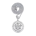 Hip hop zilveren roterende esdoornblad hanger met diamanten aan een dikke touwketting - Zilveren Hanger + Roestvrij Stalen Touwketting