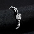 Bracciale a catena cubana argento stile hip hop con chiusura ricoperta di strass - Bracciale Argento 8inch (20cm)