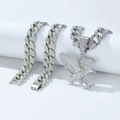 Ensemble collier et bracelet pour homme avec pendentif aigle et maille cubaine - Pendentif Argenté + Chaîne Cubaine 18 Pouces