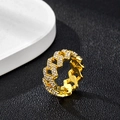 Anello stile hip hop in lega dorata a maglia cubana con pavé di diamanti brillanti - Oro / US 8