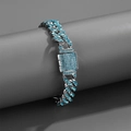 Men's hip hop 11mm Cuban link necklace with light blue rhinestones on a silver base - 8inch (20cm)