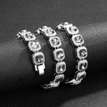 Luxury 12mm silver cuban link chain with obsidian style square crystals and micro diamonds - Silver Black Rhinestone Style (18inch)