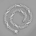 Catena cubana d'argento con accenti di spine e zirconi bianchi scintillanti - Collana Argento 18inch (45cm)