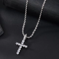 Collana con ciondolo a croce argento con pietre di zircone e catena a corda intrecciata - Croce Strass Bianco Argento (Con Catena Corda Acciaio)