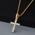 Collana con ciondolo a croce in oro con zirconi tondi e catena a corda dorata - Croce Strass Bianco Oro (Con Catena Corda Acciaio)