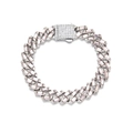 Dettaglio macro della catena cubana argento con cristalli rosa e fibbia ghiacciata - Argento Rosa Bracciale 8inch (20cm)