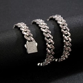 Chaîne cubaine 12mm hip hop avec strass roses et fermoir à ressort glacé - Collier Rose Couleur Argent / 55cm